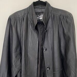Fantasia Black Leather Women's Coat Jacket Buttons Mid-Length Small
